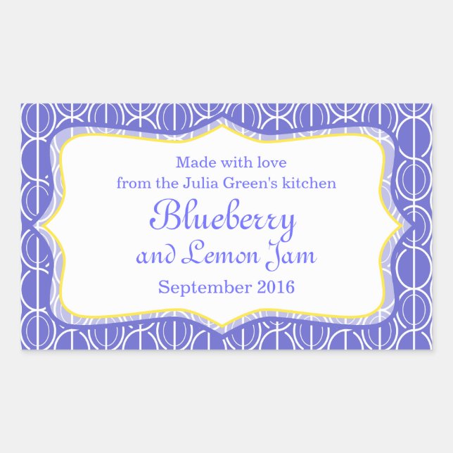 Blueberry and lemon jam blue food label sticker (Front)