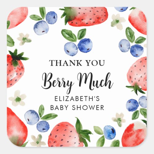 Blueberry and Strawberry Thank You Square Sticker