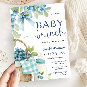 Blueberry Baby Brunch Boy Bow & Bottle Baby Shower Invitation
