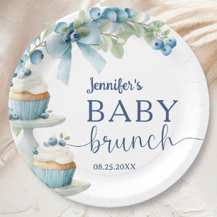 Blueberry Baby Brunch Boy Shower Round Paper Plates