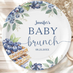 Blueberry Baby Brunch Boy Shower Round Paper Plates