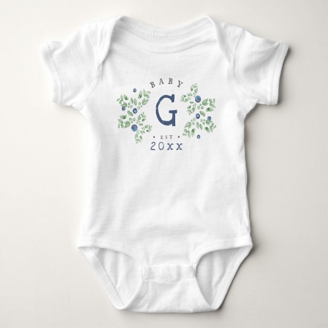 Blueberry Baby Monogram  Baby Bodysuit (Front)