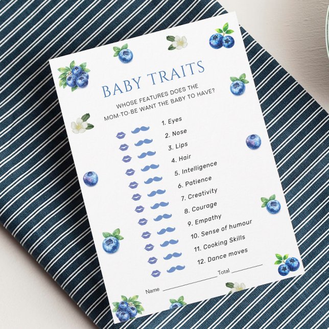 Blueberry Baby Shower Baby Traits Game Card (Creator Uploaded)