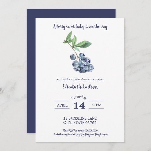 Blueberry Baby Shower Berry Sweet Invitation