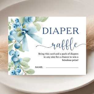 Blueberry Baby Shower Blue Bow Diaper Raffle Enclosure Card