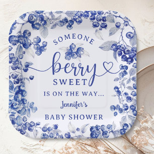 Blueberry Baby Shower Blue Toile De Jouy Paper Plates