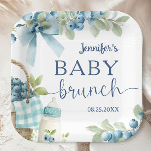 Blueberry Baby Shower Brunch Bows & Bottles Boy Paper Plates