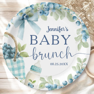 Blueberry Baby Shower Brunch Bows & Bottles Boy Paper Plates