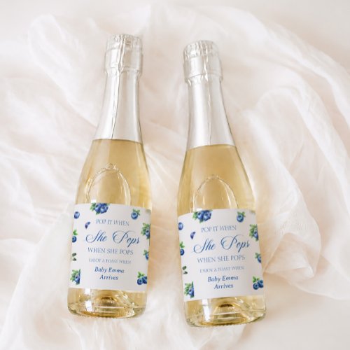 Blueberry Baby Shower Pop it When She Pops Sparkling Wine Label