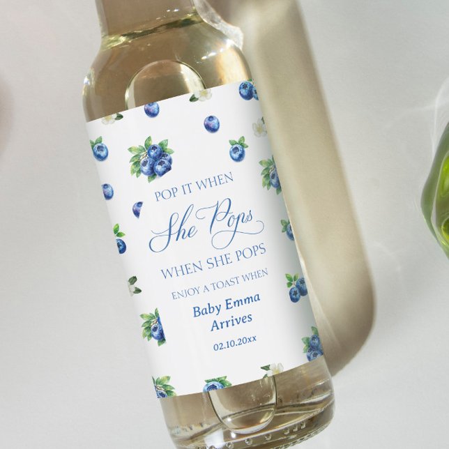 Blueberry Baby Shower Pop it When She Pops Wine Label (Creator Uploaded)