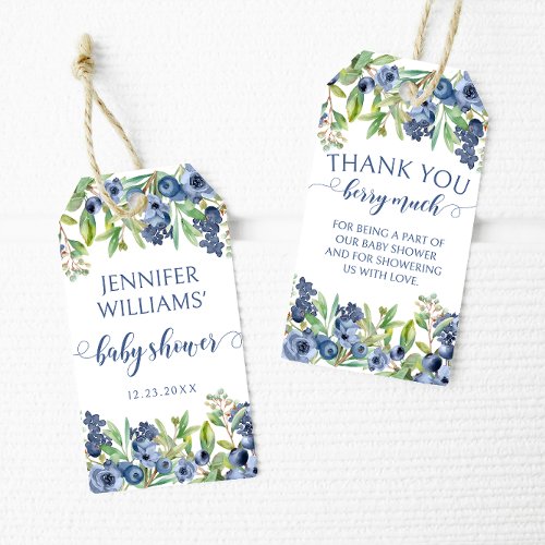 Blueberry baby shower thank you favor gift tags