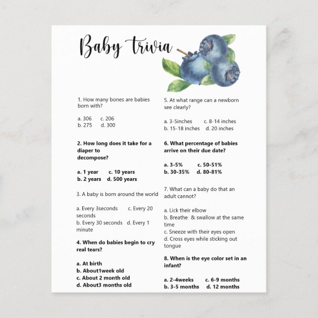 Blueberry - Baby Trivia Baby Shower Game