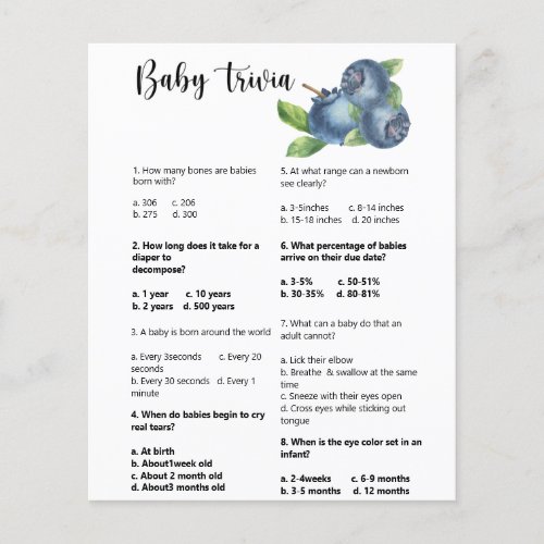 Blueberry _ Baby Trivia Baby Shower Game