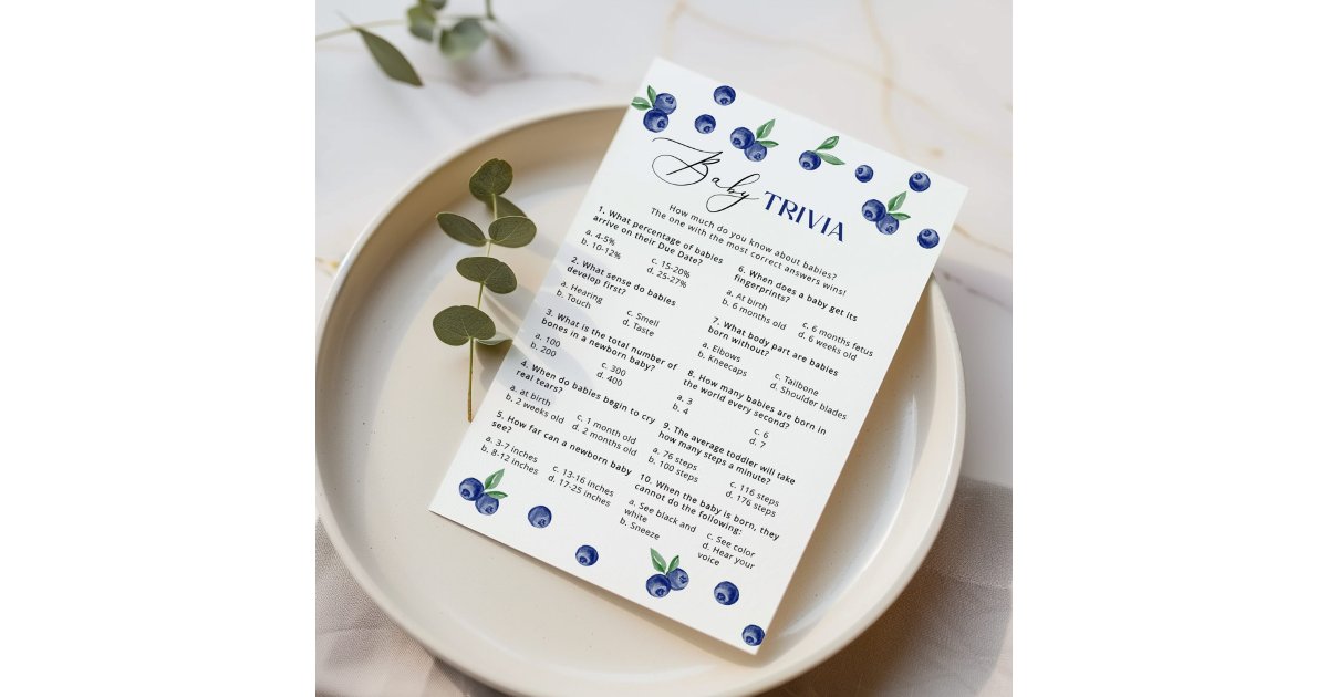 Blueberry Baby Trivia baby shower game | Zazzle