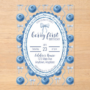 Blueberry Baby's Berry First 1st Birthday Party Acrylic Invitations