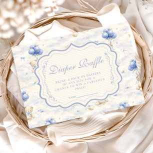Blueberry Balloon Teddy Toile Diapper Raffle Enclosure Card