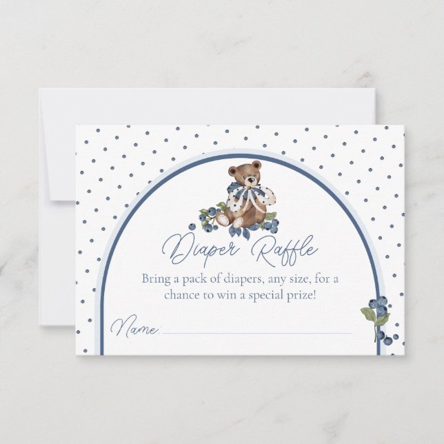 Blueberry Bear Baby Boy Shower Diaper Raffle Invitation (Front)