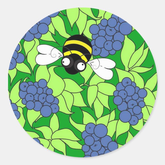 Blueberry Bee Round Sticker (Front)