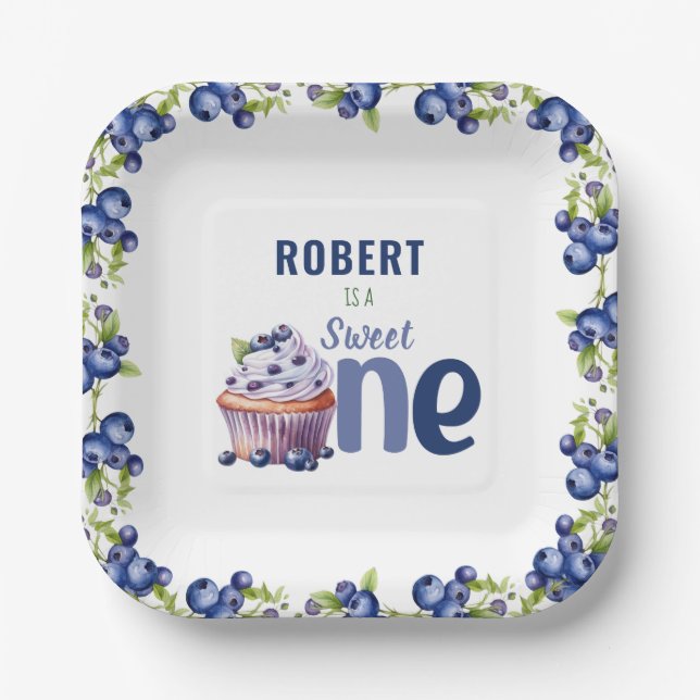 Blueberry Berry First 1st Birthday Paper Plates (Front)