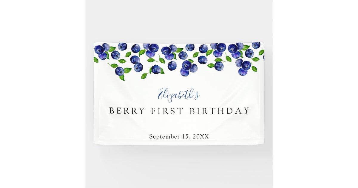 Blueberry Berry First Birthday Background Simple Banner | Zazzle