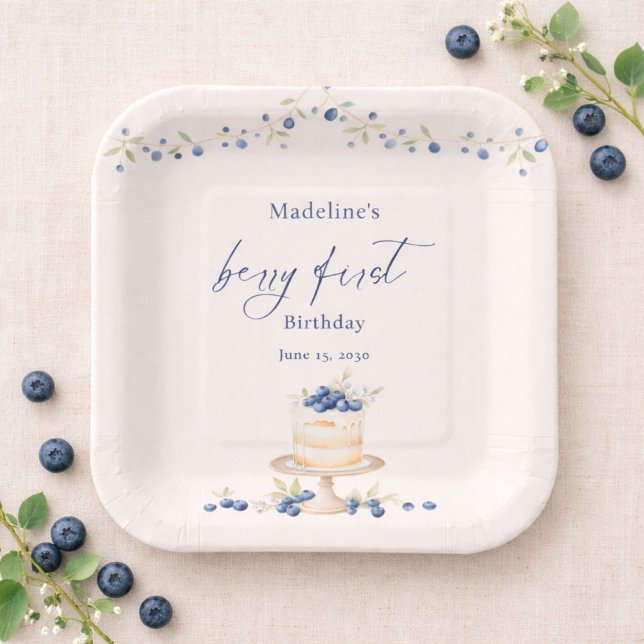 Blueberry Berry First Birthday Cake Paper Plates (Creator Uploaded)