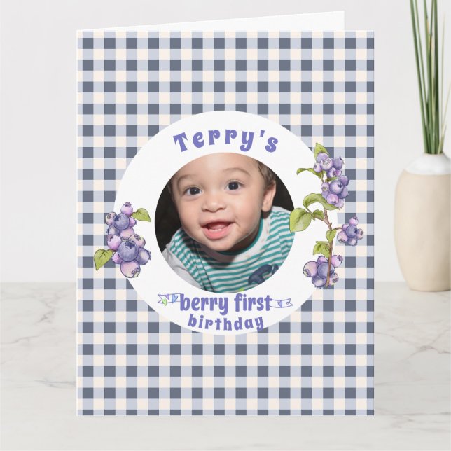 Blueberry Berry First Birthday Card (Front)