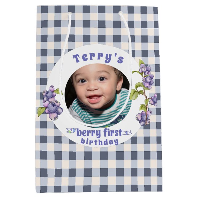 Blueberry Berry First Birthday Medium Gift Bag (Front)