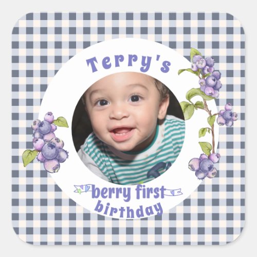 Blueberry Berry First Birthday Square Sticker