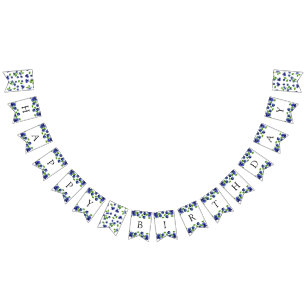 Blueberry Berry First Birthday Watercolor Cute Bunting Flags