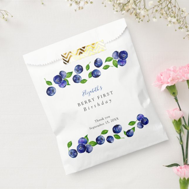 Blueberry Berry First Birthday Watercolor Cute  Favor Bag (Sealed)