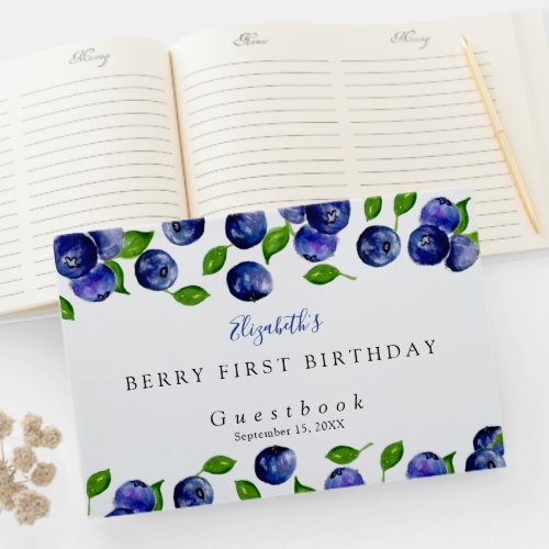 Blueberry Berry First Birthday Watercolor Cute  Guest Book