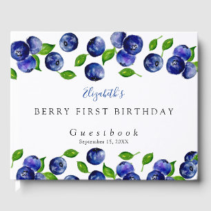 Blueberry Berry First Birthday Watercolor Cute Guest Book