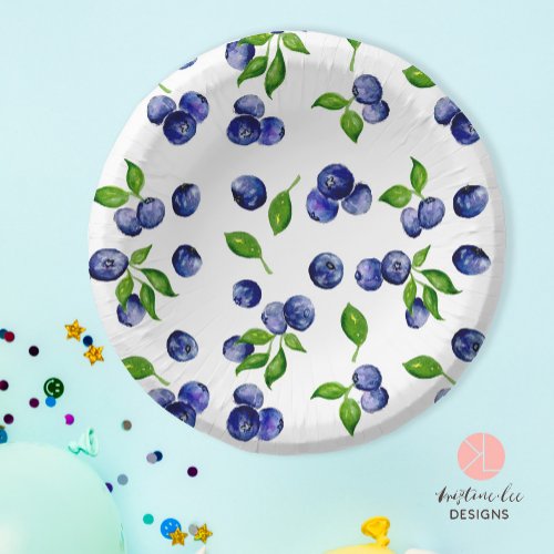 Blueberry Berry First Birthday Watercolor Pattern Paper Plates