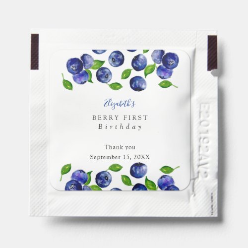 Blueberry Berry First Birthday Watercolor Simple Hand Sanitizer Packet