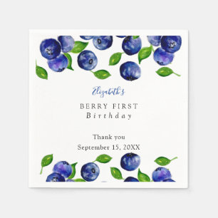 Blueberry Berry First Birthday Watercolor Simple Napkins
