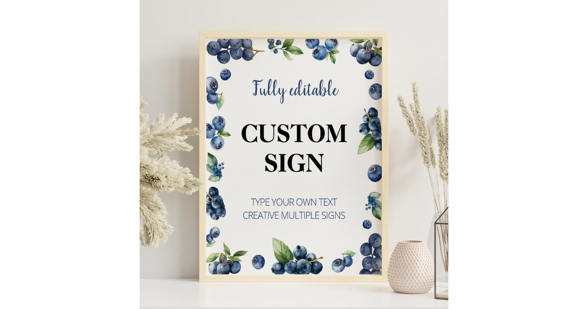 Blueberry Berry Sweet 1st Birthday Custom Sign | Zazzle