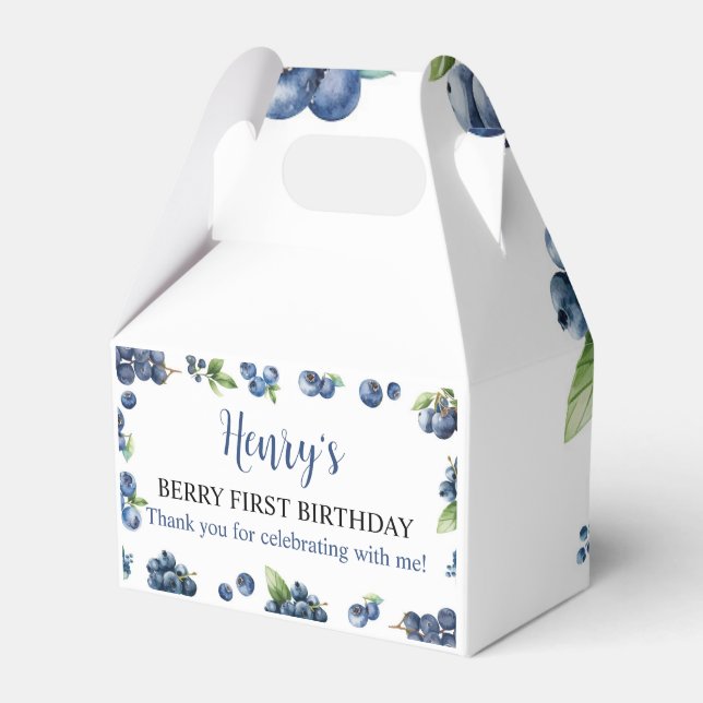 Blueberry Berry Sweet 1st Birthday Party Favor Box (Front Side)