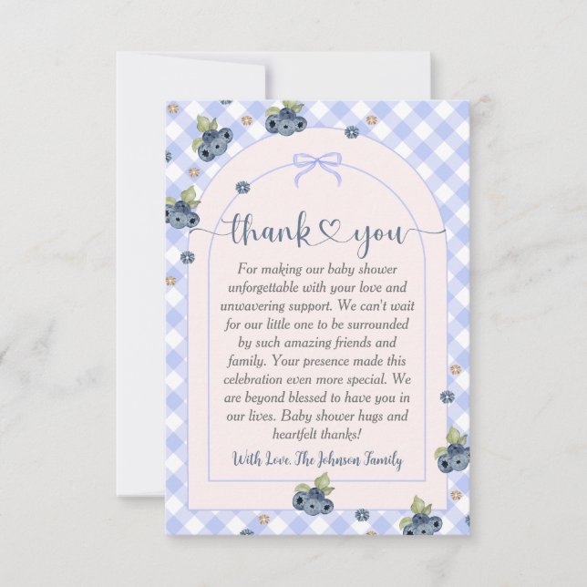 Blueberry Berry Sweet Baby Boy Baby Shower  Thank You Card (Front)