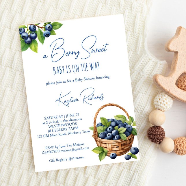 Blueberry berry sweet baby shower invitation (Blueberry berry sweet baby shower invitation template digital download summer gender neutral invite)