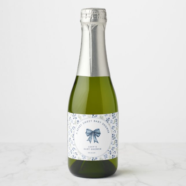 Blueberry Berry Sweet Baby Shower  Sparkling Wine Label (Front)