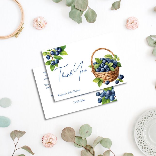 Blueberry berry sweet baby shower thank you card (Blueberry berry sweet baby shower thank you card gender neutral summer berry baby shower thank you)