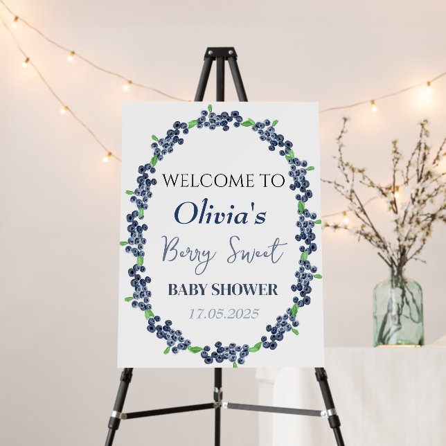 Blueberry Berry Sweet Baby shower Welcome Sign (In Situ (Stand))