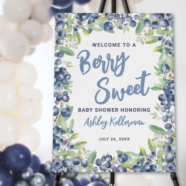 Blueberry Berry Sweet Baby Shower Welcome Sign (Blueberry Berry Sweet Baby Shower Welcome Sign)