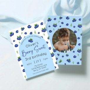 Blueberry Berry Sweet Birthday Photo Invitation