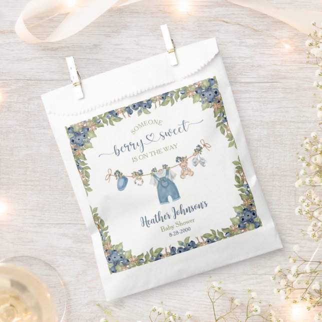 Blueberry Berry Sweet Clothesline Baby Shower Favor Bag (Clipped)