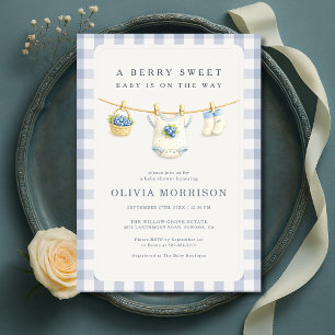 Blueberry Berry Sweet Clothesline Baby Shower Invitation