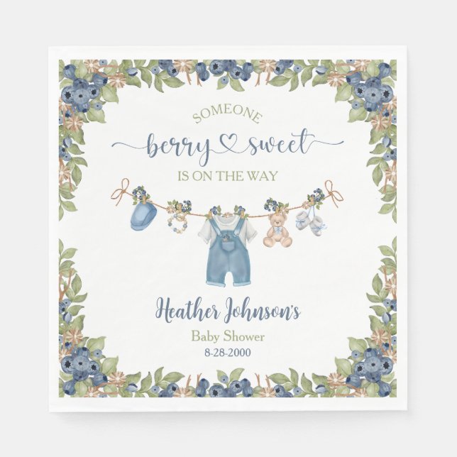 Blueberry Berry Sweet Clothesline Baby Shower Napkins (Front)