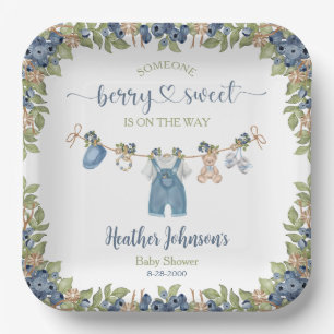 Blueberry Berry Sweet Clothesline Baby Shower Paper Plates