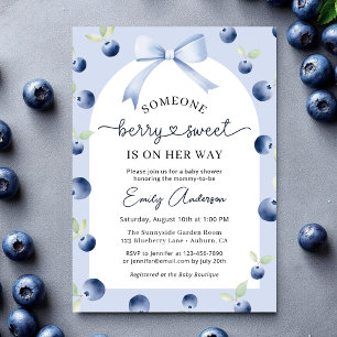 Blueberry Berry Sweet Girl Bow Baby Shower Invitation