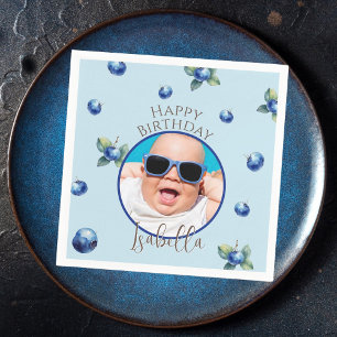 Blueberry Berry Sweet Photo Boy Birthday Party Napkins